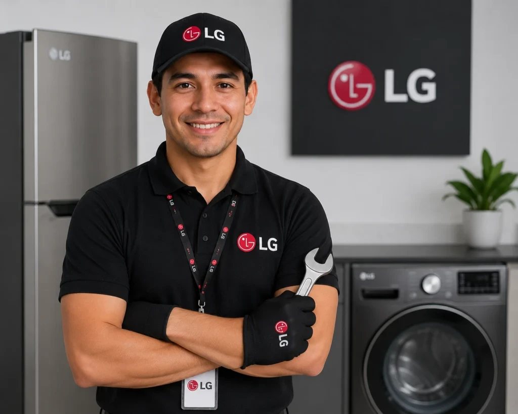 Técnico especializado en tecnología LG con herramientas para reparación de neveras